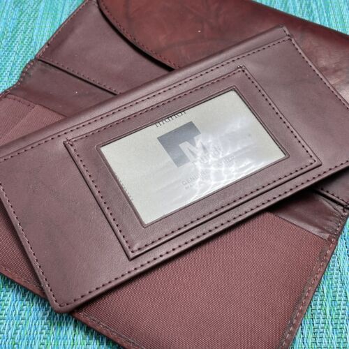 Mundi Maroon Leather Kiss Lock Wallet Clutch Checkbook Billfold ID Viewer Cards - Picture 8 of 14