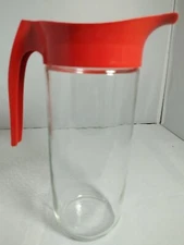 Vintage Anchor Hocking Clear Glass Pitcher With Red Plastic Handle
