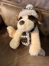 Vtg Hug Fun Winter Puppy Dog Plush Stuffed Animal 11 Inch Sitting Scarf  Hat