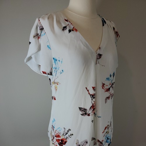Daniel Rainn Womans Size PS Short Sleeve Blouse Floral White - Picture 6 of 12