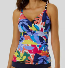 Anne Cole Women's Blue Printed Underwire Tankini Top Swimwear Size 32C/34B 15064