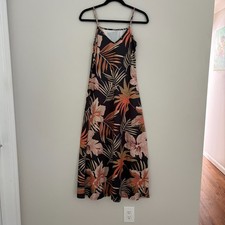 SHEIN Black Tropical Palm Leaf Print Cami Slip Dress Flowy Maxi Resortwear XS