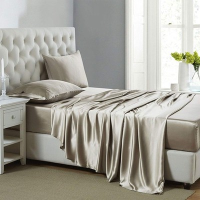 Lanest Housing Silk Satin Sheets, Queen Size Satin Bed Sheet Set with Deep Po...