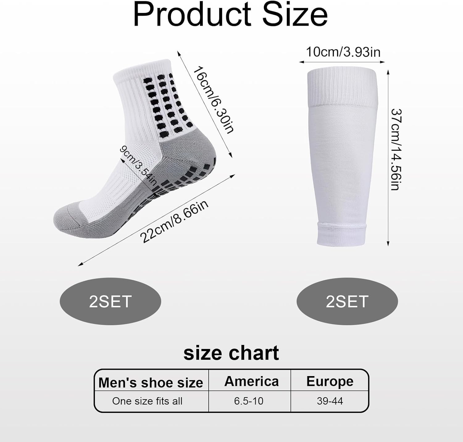 2 Set Grip Soccer Socks & Shin Guard Sleeves Non-Slip Sports Sleeve Socks Men Wo