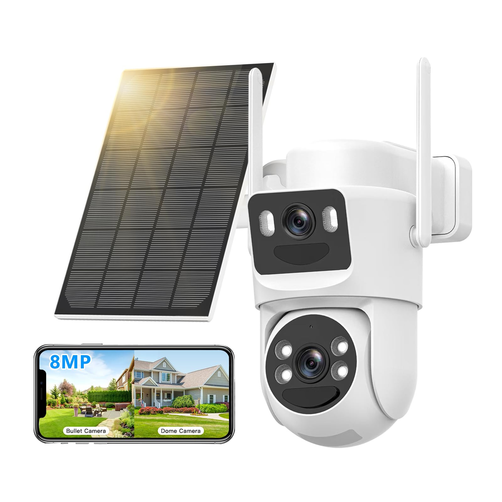 4K Solar Security Cameras Wireless Outdoor Battery Powered, 5GHz & 2.4GHz Dua...