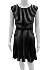 Calvin Klein Womens Fit & Flare Striped Sleeveless Black Dress Size PM