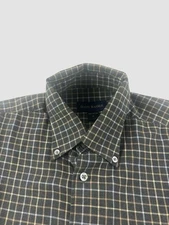 Scott Barber Men’s Medium Olive Striped Dress Shirt Long Sleeve Button Down