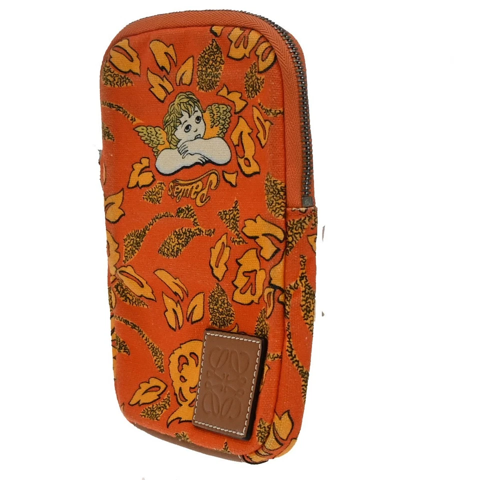 LOEWE Logo Paula Mini Pouch Bag Canvas Leather Orange Spain 30EG039 - Image 2 of 4