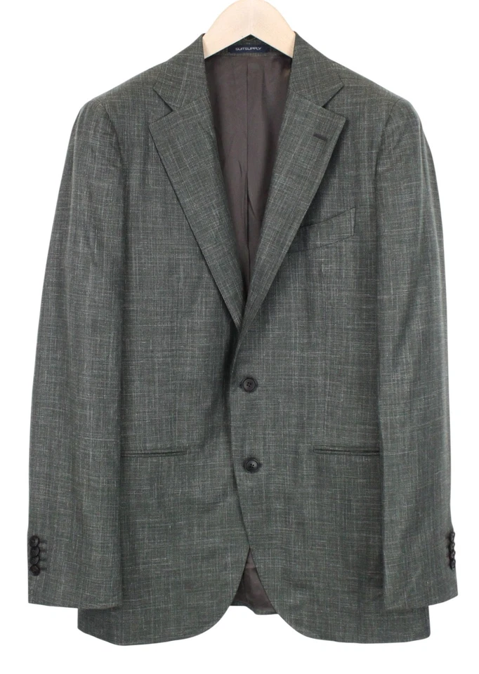 SUITSUPPLY La Spalla Men `S Suit UK38R Green Wool Silk Linen Slim Melange Two - Image 2 of 4