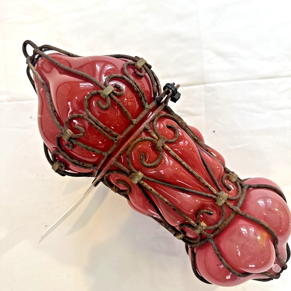 古董埃及新艺术风格手工吹吸顶灯仅 13 英寸高红色 — 第 2/4 张图片