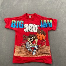 Vintage Looney Tunes T-Shirt Sz S Red Tasmanian Devil Big 360 Jam Graphic AOP
