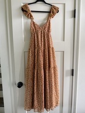 Madewell Dress Womens 10 Orange Floral Maxi Tiered Sleeveless Criss Cross Back