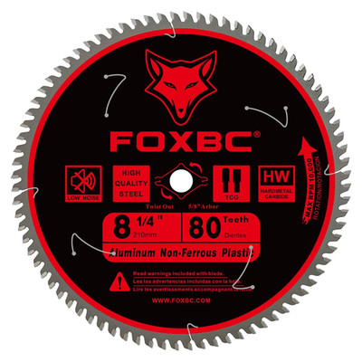 FOXBC 8-1/4 Inch Metal Cutting Table Saw Blade 80-Tooth TCG for Aluminum, Copper
