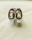 Unique 925 Sterling Silver Inlay Honey Gold Emerald Cut Hoop Citrine Earrings