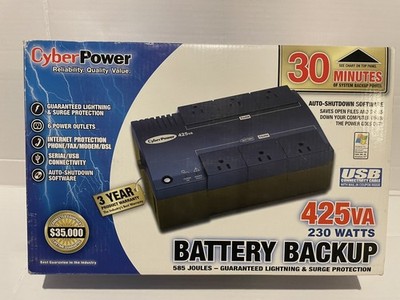 Cyber Power Surge Protector Battery Backup 425VA 230W USB Connectivity Cable