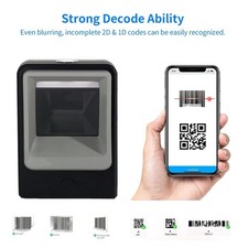 Handsfree 2D 1D Barcode Scanner, QR Omnidirectional Desktop Bar Code Reader Used