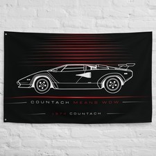 Countach 1974 Car Silhouette Flag 3x5 ft Garage Banner Man Cave Wall Decor Gift