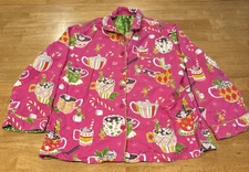 NICK & NORA Large Flannel Pajama Top Pink Elves Cocoa Christmas Candy Cane