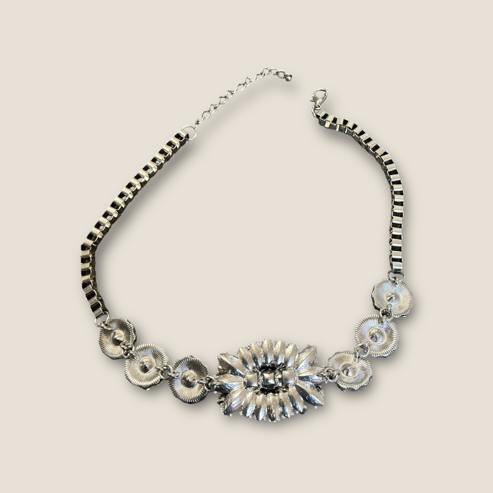 Large Silver Tone Multicolored Rhinestone Bold Fl… - image 3