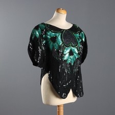 Maglietta Vintage Ricamata Taglia Unica Tulle Nero Italia Anni 80 Originale