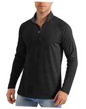 Men's Long Sleeve Sun Shirts UPF 50 Tees 1/4 Zip Up Fishing X-Large Black