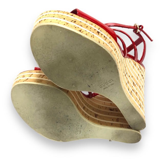 GUCCI enamel wedge sole sandals red Made in Italy Size 22.5cm Shoes RA6857 thumbnail 7