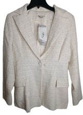 Fehaute Women's Cream Blazer Size Medium One Button Cream W/Silver Gray Sparkle
