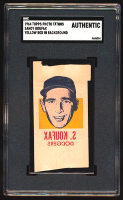 Sandy Koufax 1964 Topps Horizontal Tatoos Photo Yellow Box SGC