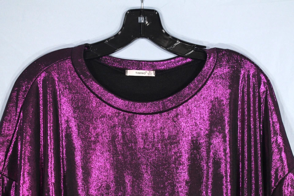 TIMING Mujer PÚRPURA METÁLICO Cuello Redondo MARDI GRAS Pullover BLUSA/TOP TALLA M Foto 2 de 4
