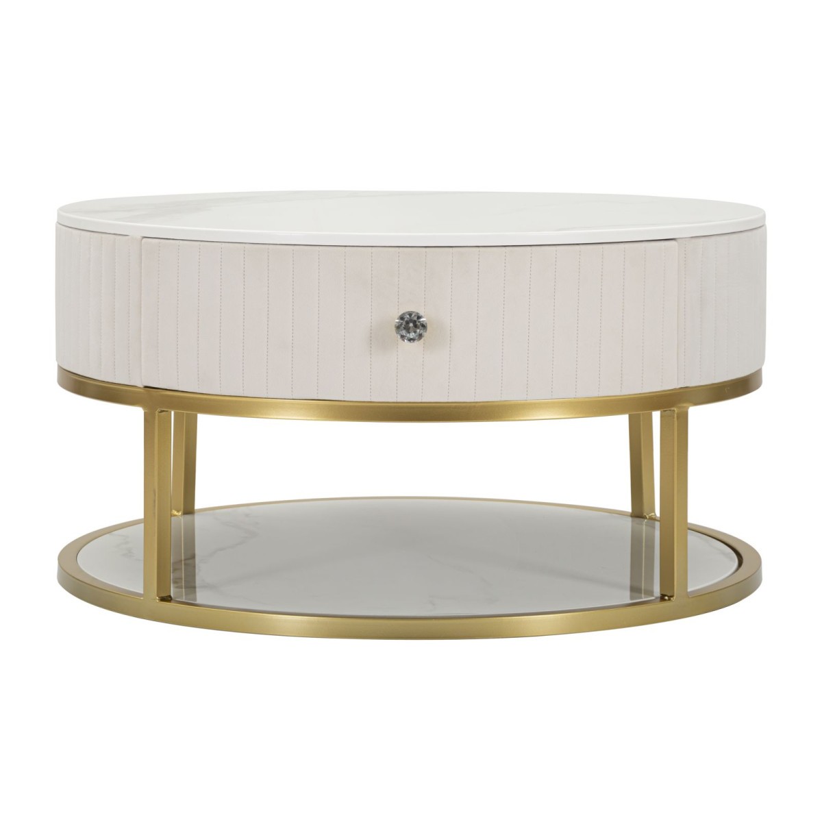 Table basse marbre crème Montpellier 75cm et métal doré pour salon