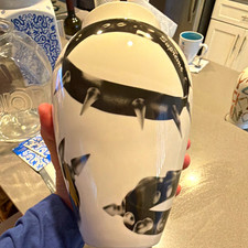 Supreme Cat Design Ceramic Table Vase, White/Black, Freestanding Oval