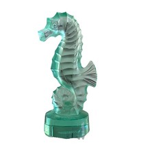 Beautiful Lalique Crystal Green Seahorse Sculpture Signed