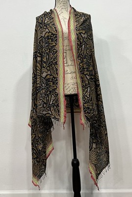 Epice Paris Cotton Silk Brown Leaves Fringe Oversized Scarf