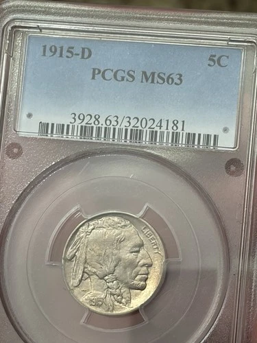 1915 D Buffalo Nickel PCGS MS63 MS 63 Full Strike Split Tail Shoulder Indian 5c