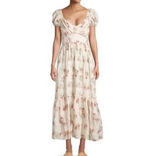 LoveShackFancy Angie Linen Maxi Dress in Dream Frayed Ruffle Floral Size 4 $495