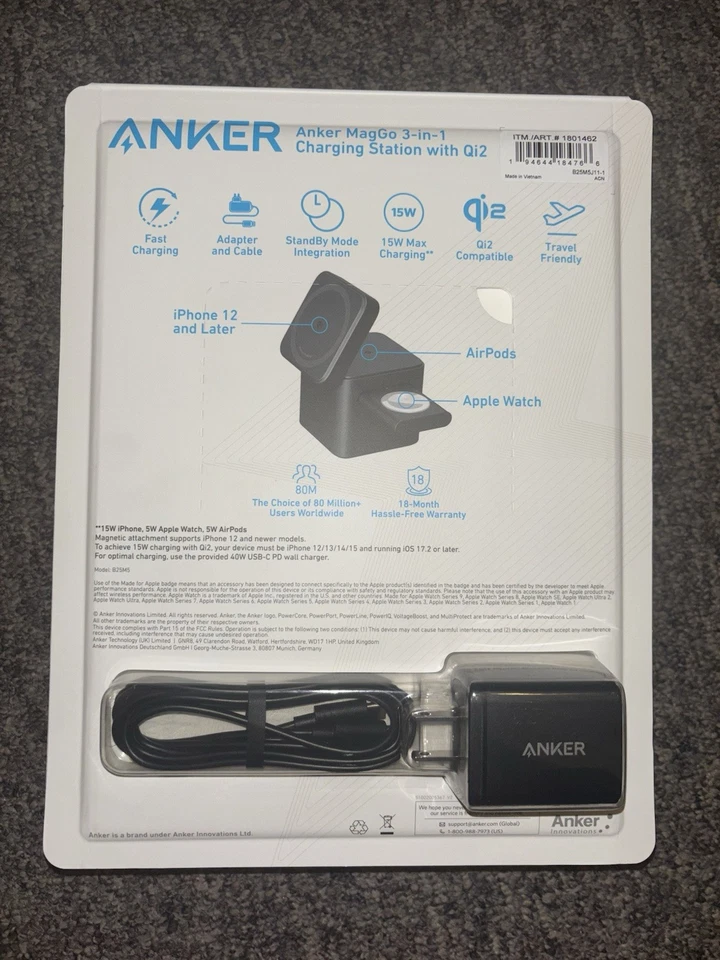 Anker MagGo Qi2 3-in-1 Magnetic Wireless Charging Stand iPhone Watch AirPods - Image 2 of 2