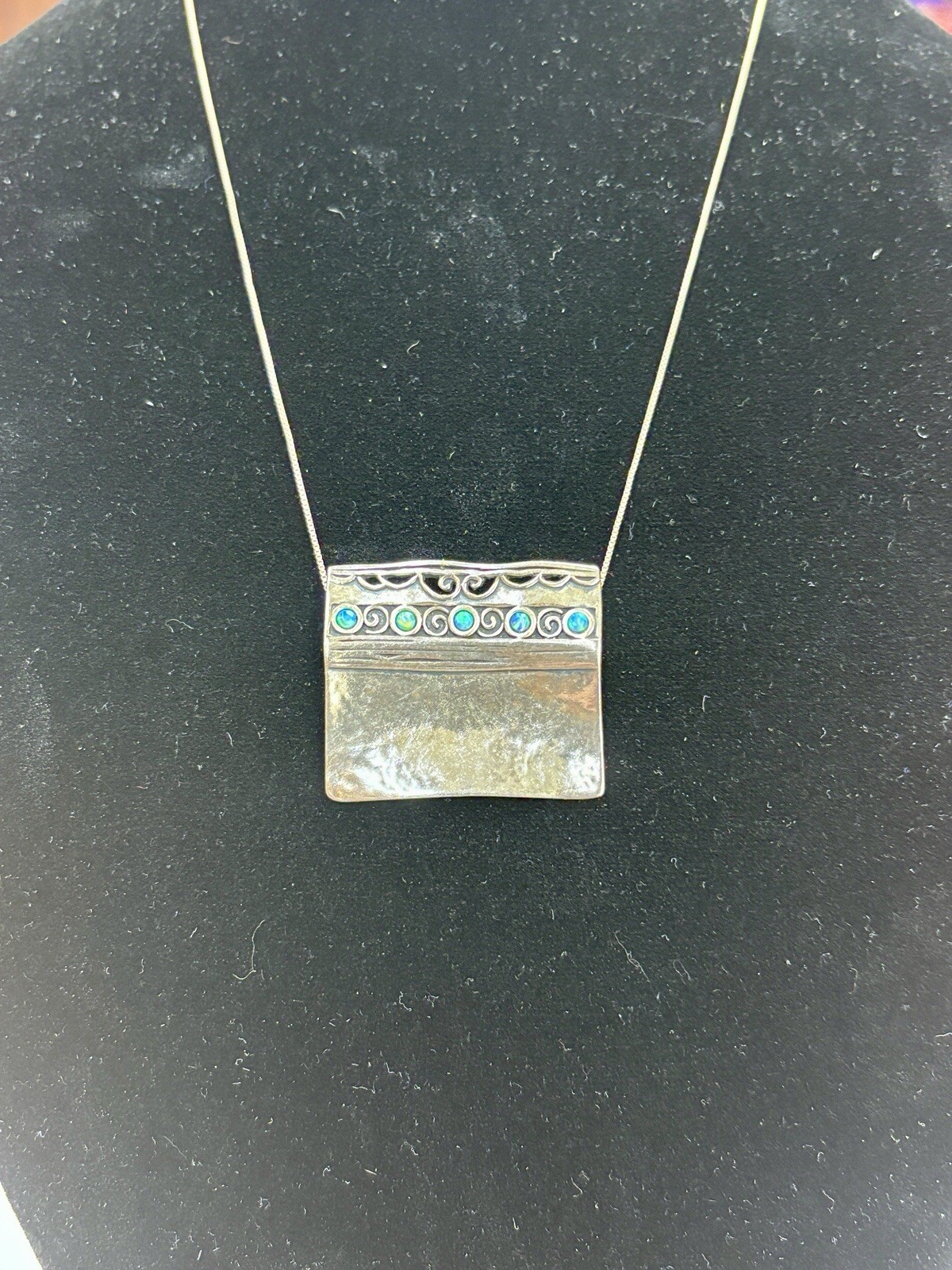 Sterling Silver Vintage Large Rectangular Pendant… - image 4
