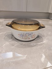  Pyrex Blue Iris Casserole Dish With Lid medium sized Vintage 1980s