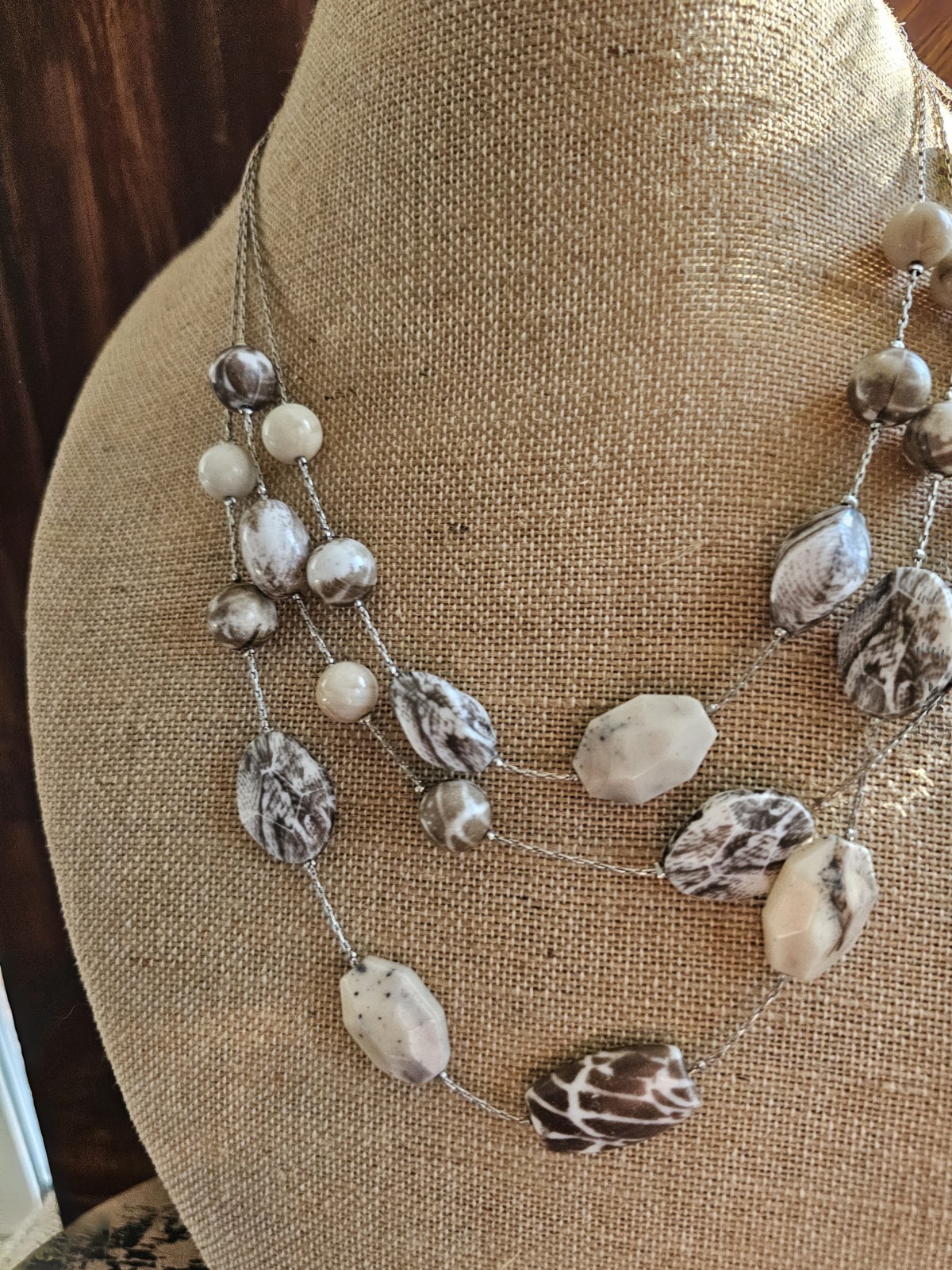 Silvertone Chico's Signed Beaded Multi Strand Gra… - image 4