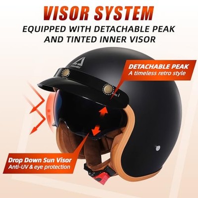 TRIANGLE 3/4 Motorcycle Helmet,Retro Open Face Adults Medium, Matte Black | eBay TRIANGLE 3/4 Motorcycle Helmet,Retro Open Face Adults Medium, Matte Black | eBay