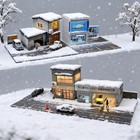 Diorama 1/64 Diecast Car Garage Model LED Street Coffee Shop Building Scene Toys