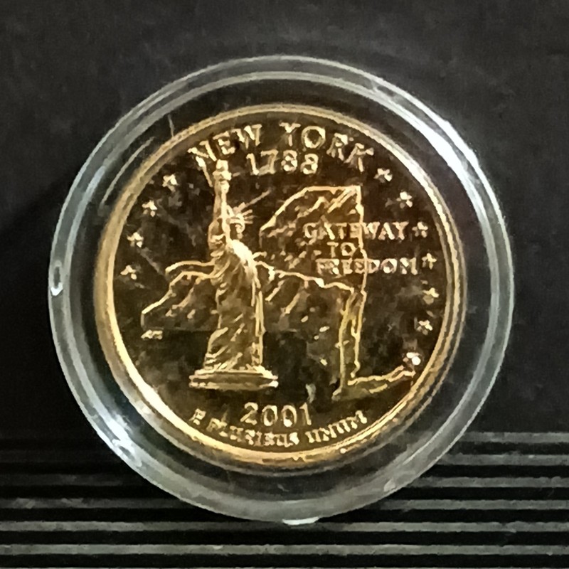 2001 D 24K Gold Plated BU Washington Quarter New York 
