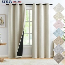 Linen Blackout Curtains Grommet Top Energy Saving Room Darkening Drapes New