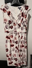 Chaps Women's Small Floral Faux Wrap dress Ivory Burgundy Work Church