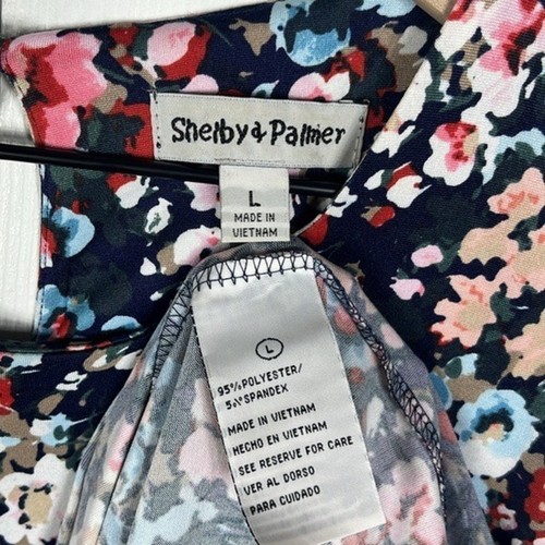 Shelby & Palmer Womens Floral Maxi Dress L Navy Blue Multicolor Tie Belt Cottage - Picture 5 of 10