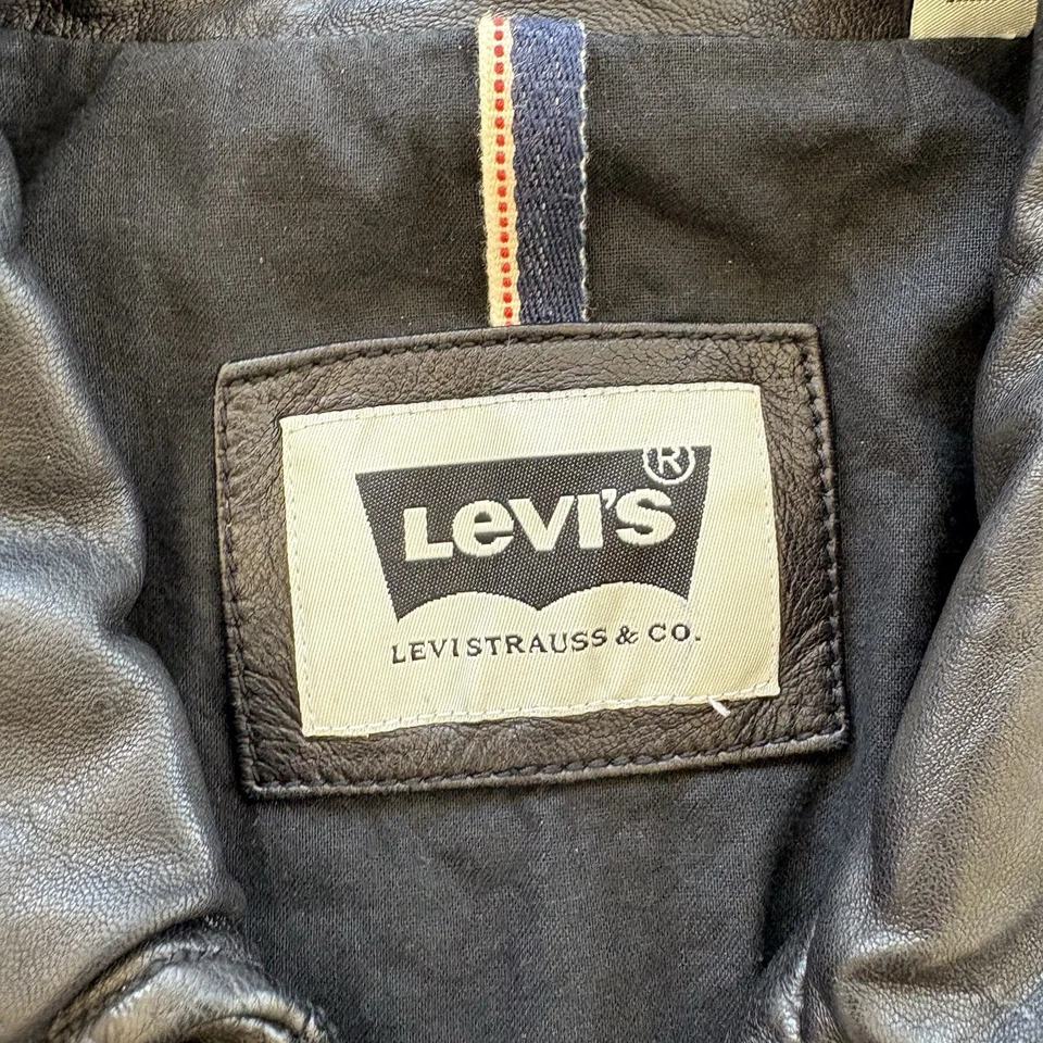 RARE VINTAGE Levi’s Genuine Leather Jacket Black Size L — 第 3/4 张图片