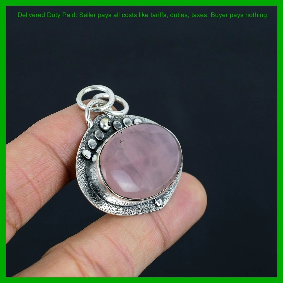 Oferta de Halloween Corazón Chakra Cuarzo Rosa Piedras Preciosas Plata 925 Boda Regalo Colgante Foto 4 de 4