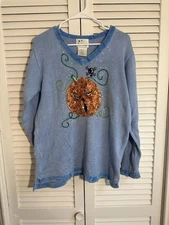 The Quacker Factory - Vintage Halloween Pumpkin and Spider Sweater- Women's M