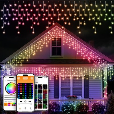 SmartDawn Smart Icicle Lights for Outside - 33ft 304 LED Color Changing Icicl...