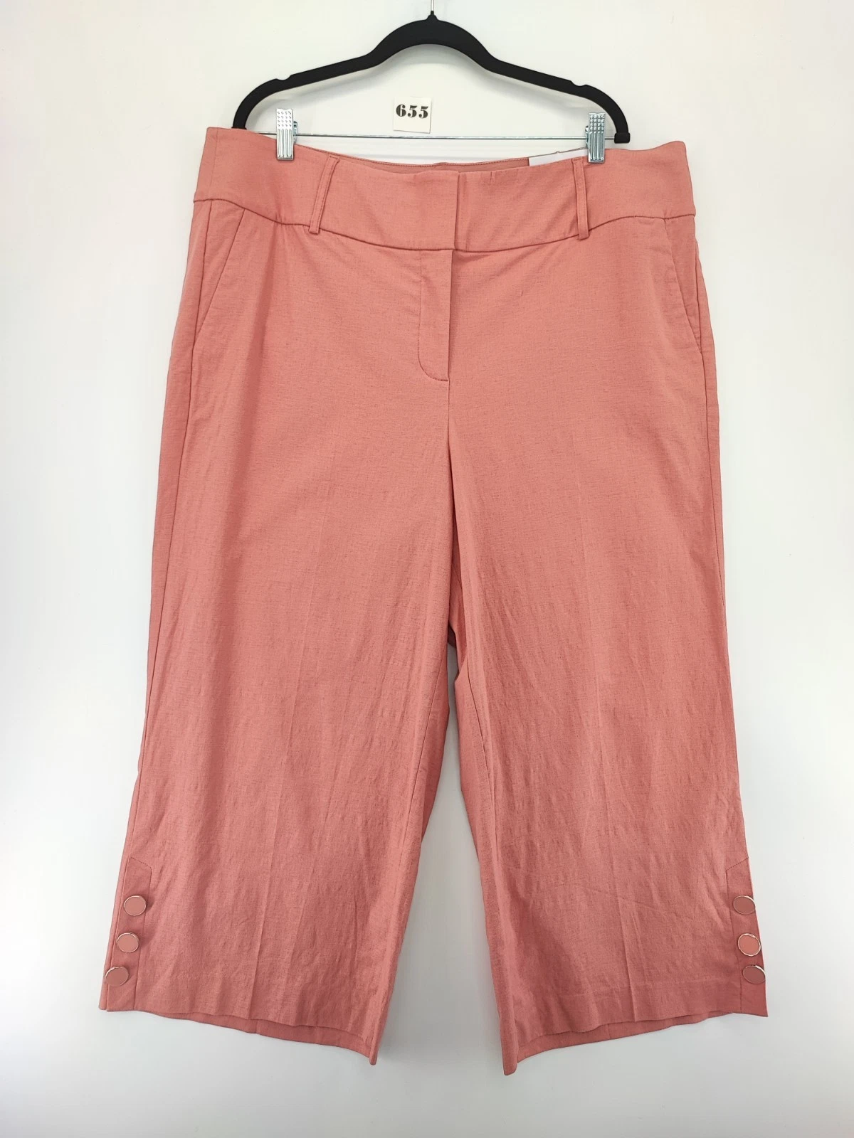 The Laney Women's Coral Pink Linen Capri Stretch Pants Size 18
